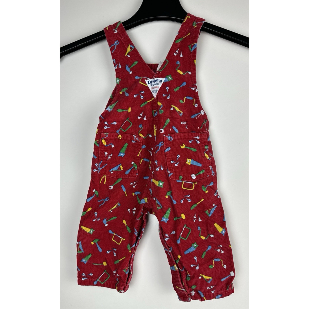 Vintage OshKosh B'Gosh Bib Overalls Red Corduroy Toolbox Tools USA Made 18 Month - Picture 9 of 16